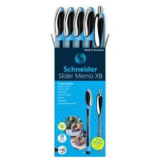 Schneider Kugelschreiber Slider Memo hellblau/schwarz, Schreibfarbe: schwarz, 4 St. + GRATIS Schneider Kugelschreiber Slider Rave XB
