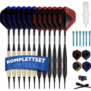 DartPro Dartpfeile mit Kunststoffspitze – 12 Dartpfeile für elektronische Dartscheibe [18g] – Softdarts Set inkl. 6 Alu Dart Schaft + 21 Dart ...