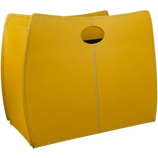 LIMAC Design Vanda Zeitungsständer modern aus Leder, Zeitschriftensammler, Originaler Zeitungskorb, Bücherkorb, für Zuhause, Büro, Hotel, Hergestellt in Italien. (Ockergelb)