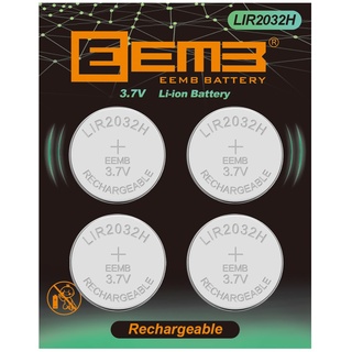 EEMB LIR2032H wiederaufladbares Akkus Batterie Ladegerät mit 4PCS 3.7V Lithium-Ionen-Münz-Knopf-Zelle Batterie 70mAh kann ML2032 für Auto Remote Key Fob Uhr ersetzen