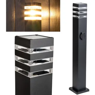 LUMILED Wegeleuchte Außen Pollerleuchte Außenstehleuchte Stehlampe Außenleuchte mit Steckdose Gartenleuchte Stromsäule 80cm IP44 E27 Fassung ma... - Schwarz