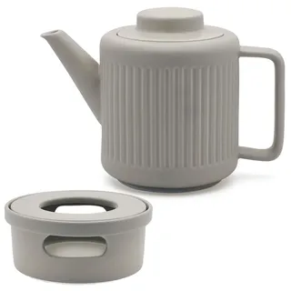 Bredemeijer Teekanne Set 1.2 Liter graues Porzellan mit Edelstahl Tee-Filter Sieb-Einsatz für losen Tee & Ø 14 cm Stövchen für 1 Teelicht - ideal für duftende & blumige Teesorten