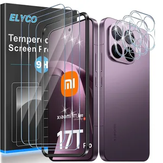 ELYCO Schutzfolie Kompatibel mit Xiaomi 17T Pro für Panzerglas, 3 Stück Schutzglas + 3 Stück Kameraschutz, 9H Härte Anti-Kratzer, HD Klar Displayschutzfolie