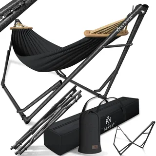 Kesser KESSER® Hängematte Vill mit Gestell Metall Faltbar verstellbar Stabiler Rahmen Indoor & Outdoor Mit Tragetasche + Beutel Hängesessel Hängemattengestell Camping Garten Pool Balkon Terrasse
