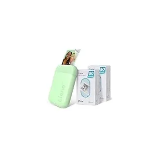Liene Pearl K100 Fotodrucker-Set (Grün) – Mini Drucker für Smartphone (5x7,6cm) mit 100 Blatt Zink-Fotopapier, Kleberückseite, 300 DPI Bluetooth, iOS/Android, integrierter Akku