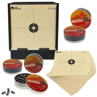 OpTacs Set Kugelfangkasten Maxi 14x14 cm + 400 H&N Excite Spike Diabolos + 10 Zielscheiben Luftgewehr