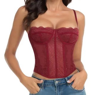 Raxnode Spitzen-Bustier-Korsett-Top für Damen – Sexy Ausgehen, Party, Club, Top mit Schnalle - XL