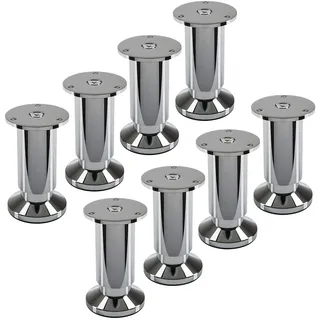 SOTECH 8 Stück Möbelfüße Terra Höhe 100 mm Chrom poliert Sockelfüße höhenverstellbar bis max. 15 mm, belastbar bis 250 kg/je Fuß