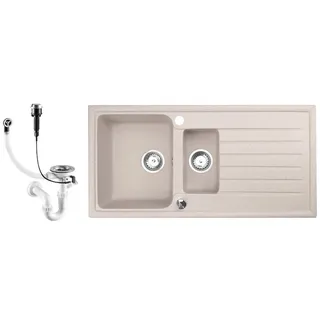 faizee home gmbh Granitspüle 2 Becken rechts Einbauspüle beige Handbetätigung 1000 x 500 mm