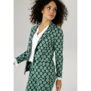 Aniston SELECTED Jerseyblazer ANISTON SELECTED, Damen, Gr. 40, grün (dunkelgrün, mint), Jersey, Obermaterial: 60% Polyester, 30% Viskose, 10% Elasthan, gepunktet, gestreift, figurbetont hüftlang, Blazer, mit gestreiften Punkten