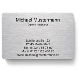 100 Visitenkarten, laminiert, 85 x 55 mm, inkl. Kartenspender - Design Alu gebürstet