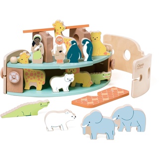 Classic World Holzschiff Arche Noah | Taufgeschenk | Montessori Spielzeug 2 Jahre | Holzspielzeug Bibel | Taufgeschenke für Jungen Mädchen | Außergewöhnliches Taufgeschenk