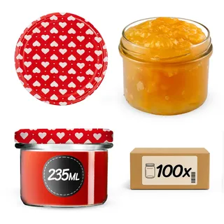 KADAX 100er Set Marmeladengläser 235 ml mit Schraubdeckel in Herz Ø 82 mm - Einmachgläser für Marmelade, Chutneys, Eingelegtes Gemüse, Pasteten, Wurst, Fleisch, Babynahrung & mehr