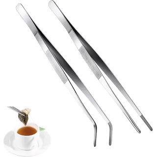 2 Stück Pinzette Spitz, Pinzette Lang, Pinzetten, Lange Pinzette, Stumpfe Pinzette, Gebogene Pinzette, Edelstahl Pinzette, Für Wasserhaustiere, Korallen, Basteln, Kochen, Reparatur (25 Cm)