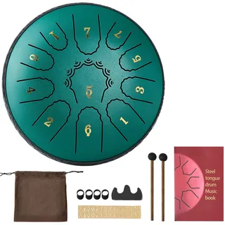Vevor Zungentrommel, 165 mm, 11 Tönen Regentrommel, D-Dur Musiktrommeln mit Notenbuch & Schlägeln, Steel Tongue Drum, Steel Pan, für Meditation Yoga Anfänger Musikunterricht, Grün