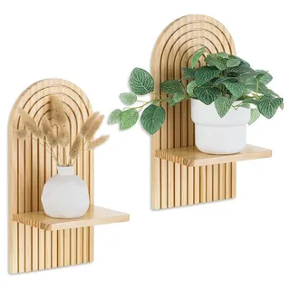 TUWENA Wandregal 2 Stück Wandregal Holz, Boho Wanddeko, Klein Pflanzregal Holzregal, 2-tlg., Wand Regale für Schlafzimmer, Wohnzimmer, Badezimmer, Balkon, Küche
