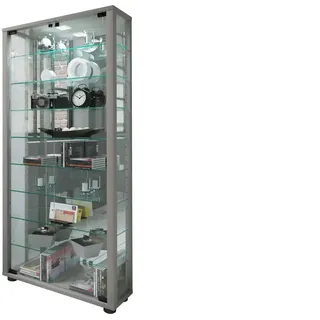VCM Vitrine Lumo Maxi mit Spiegel, inkl. LED-Beleuchtung, silber
