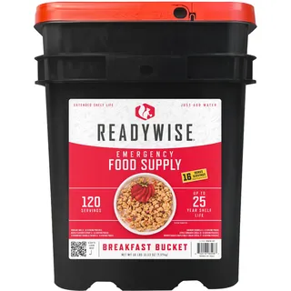 ReadyWise, 120 Portionen, Notration, Frühstück, Essensset zum Mitnehmen, 4 Rezepte, Gefriergetrocknet, Langlebige Lebensmittelversorgung, Bis Zu 25 Jahre Haltbarkeit, Notfallnahrung