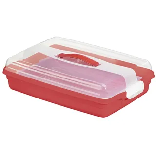 Curver Kuchentransportbox Kunststoff-Kuchenbehälter mit Deckel, Kunststoff, spülmaschinenfest, praktischer Griff rot