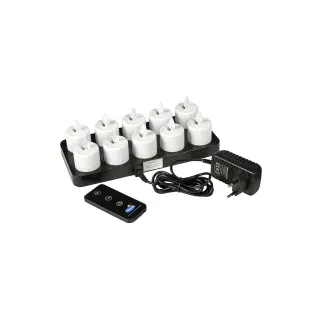 Duni LED Set Moving Flame, wiederaufladbar, Warm White, 10 Stück 38 x Ø 36 mm 25 Std. Weiß,