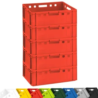 Buri 5x Fleischkiste E2 Metzgerkiste 60x40x20cm lebensmittelecht, robust, stapelbar - Universal Lagerkiste Eurobox aus Deutschland, Rot