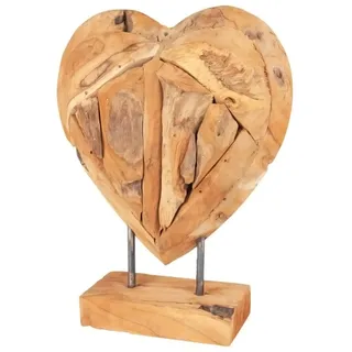 Spetebo Teak Herz auf Ständer massiv - 30 cm - Tisch Deko Holz Skulptur Dekoherz