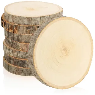 com-four® 8x Holzscheibe mit Rinde - Glasuntersetzer zum Schutz der Möbel - Holzscheiben zum Basteln und Dekorieren - Rundlinge Ø ca. 8-10 cm - Baumscheibe