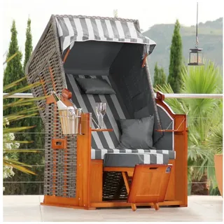 DERKORB Strandkorb Der Klassiker - 1-Sitzer, BxTxH: 100x78x166 cm, Volllieger, Ostsee-Modell DER KLASSIKER, 1-Sitzer Single, Wurf und Nackenkissen, 4 montierte Strandkorbrollen weiß