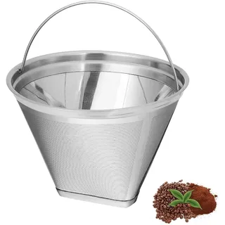 Edelstahl Kaffeefilter Wiederverwendbar, Dauerkaffeefilter Größe 4 Für 8-12 Tassen Coffee, Kegelförmige Kaffeefilter mit Griff, Kaffee Dauerfilter für Herstellung von Manuellem Kaffee