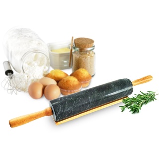 Sendez XXL Teigroller aus Marmor mit Ständer 46x6cm Nudelholz Teigrolle Ausroller Nudelrolle Pizzaroller Fondantroller 2kg