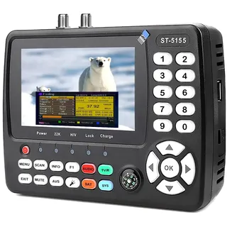 ST-5155 Satfinder DVB-S2/S/T2/T/C, Satelliten Finder 10bit mit Bild 4.3" | Digitaler Sat Finder für Alle Standards (Satellit, Terrestrisches Fernsehen und Kabelfernsehen), Astra 19.2 Digital Deutsch