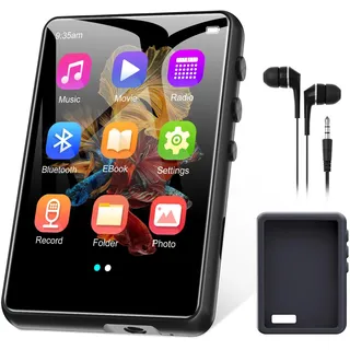 64GB MP3 Player Bluetooth 5.3 2.4" Full Touchscreen Tragbarer MP3 Player mit Lautsprecher, Sprachaufzeichnung, FM Radio, Line Recording Unterstützung 128GB Kinder Mp3 Player (Schwarz)