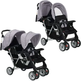 vidaXL Geschwisterwagen grau und schwarz