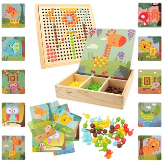 RANJIMA Mosaik Steckspiel, Mosaik Bastelset Kinder, Steckspiel ab 3 4 5 Jahre,Mosaik Steckspiel Pegboard mit 240 Steckperlen 10 Bilder, Montessori Spielzeug Geschenke für Kinder Mädchen Jungen (Wald)