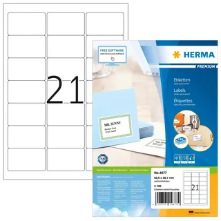 Herma Adressetiketten 4677 Weiß 63,5 x 38,1 mm 100 Blatt 2100 St.