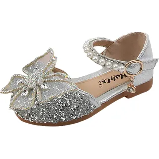 JDGY Leder Kinderschuhe 20 Mädchen Prinzessin Schuhe Kinder Kleinkind Schuhe Junge Kinder Schuhe Mit Bow-knot Tanzschuhe Weicher Boden Lauflernschuhe Babyschuhe, Z01silber, 28 EU - 28 EU