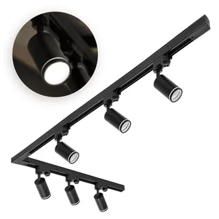 Schienensystem Komplett-Set 6x GU10 Lampe + 1m+2m Schiene + L-Verbinder Schwarz
