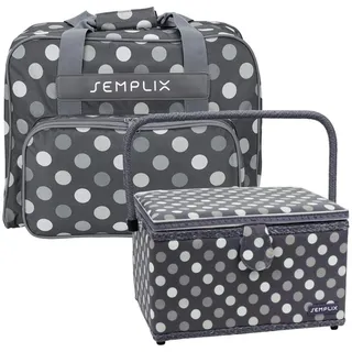 SEMPLIX Bundle Polka Dots Nähmaschinentasche + Nähkorb L (anthrazit/grau)