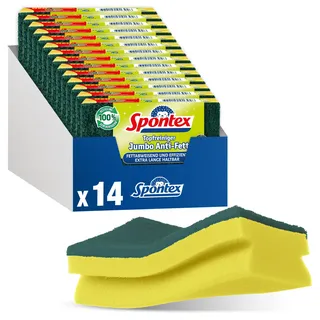 Spontex Jumbo Anti-Fett Topfreiniger, für große Flächen, mit fettabweisenden Recyclingfasern und Fussel Schutz, 14 Stück