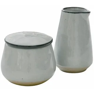 Loberon Zuckerdose und Milchkännchen Biarré – Mediterraner Stil, handgetöpferter Charme, Grau, Feines Steinzeug – Steinzeug, grau