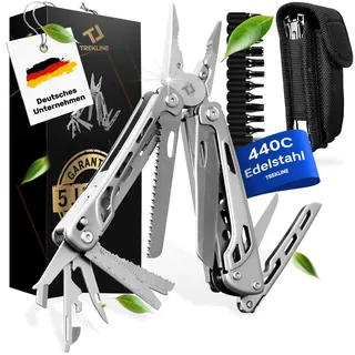 TREKLINE Premium Multitool Werkzeug [rostfreier Edelstahl] Survival Multifunktionsmesser perfektes Camping Zubehör, Multifunktionswerkzeug [28 Funktionen] Taschenmesser Outdoor, Camping Messer