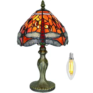 Kinbolas Tischlampe Tiffany Stil Klein,Vintage Lampe Buntglas Lampenschirme Libellen Nachttischlampe Jugendstil Art Deco Schlafzimmer Wohnzimmer Landhaus 20cm / 8 Zoll Mit E14 LED Birne