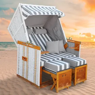 Strandkorb NORDERNEY DELUXE grau/weiß gestreift