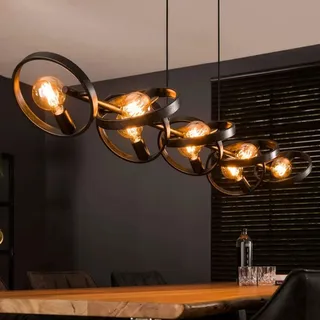 famlights Hängeleuchte Pendelleuchte in Schwarz 8-flammig Dekorativ industrielle CHRISTOPHER E27 Metall Esszimmer Küche | 8-flammig