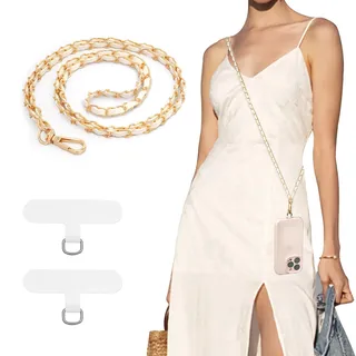 TiMOVO Handykette Universal zum Umhängen, Handyanhänger, 145CM Handy Kette Stilvoll Metall Schlüsselband, Handschlaufe, Handygurt, Handyband, Kordel, Lanyard, Smartphone und Handy Hülle, Weiß - 145