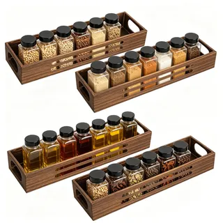 Lumboarbo 4 Stück Gewürzständer Wand, Klebeaufkleber Paulownia Wood Gewürzregal Gewürzhalter kann Schranktüren Kühlschrank Stehend Oder Hängend Verwendbar für Haushalt, Büro, Küche, Bad