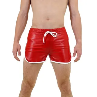 BOCKLE Lederhose Bockle® Quick Pants Faux RED Sexy rote kurze Kunslederhose Kurte Leder Shorts CSD Gay XL
