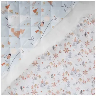 SCHÖNER LEBEN. Stoff Steppstoff Baumwolle Eisbär Fuchs Hase Pinguin hellblau 1,44m Breite, allergikergeeignet blau