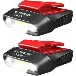 klarus HC3 LED Clip On Cap Leicht Cap Light Kopflampe Stirnlampe, USB C,Weiss und Rotlicht mit Sensorsteuerung, 5 Modi dimmbar, für die Jagd, Camping, Fischen,2 packs