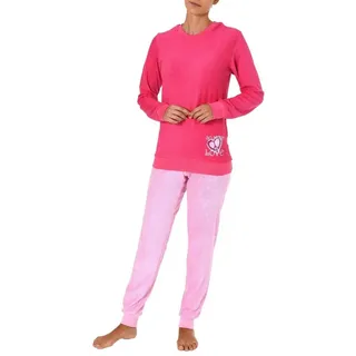 RELAX by Normann Damen Frottee Pyjama Langarm Schlafanzug mit Bündchen und Herz Motiv - 61695, Farbe:pink, Größe2:40/42 - 40